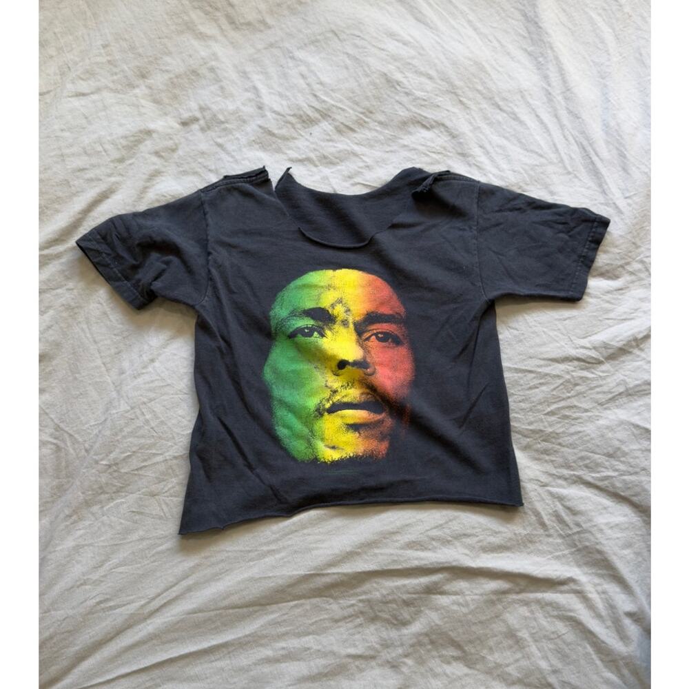 Black Distressed Bob Marley Neckless Crop Top Womens Size S